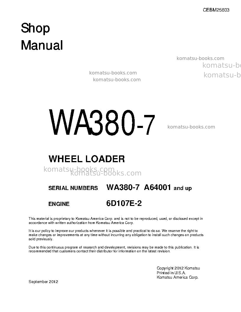 Komatsu wa380-7usa Repair & maintenance cover