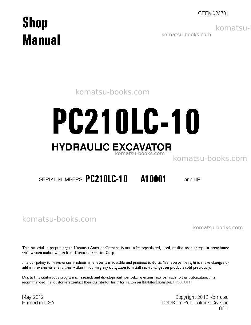 Komatsu pc210lc-10usa Repair & maintenance cover Komatsu pc210lc-10usa Repair & maintenance cover
