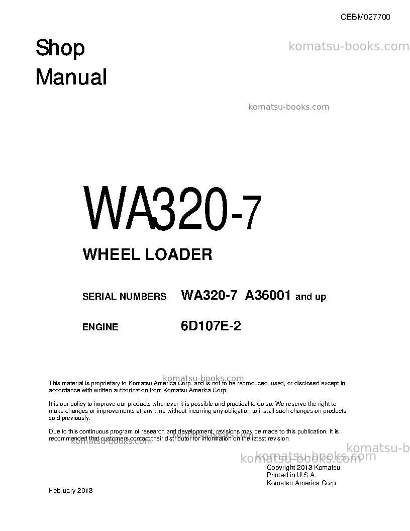 Komatsu wa320-7usa Repair & maintenance cover Komatsu wa320-7usa Repair & maintenance cover