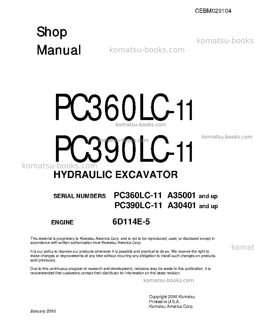 Komatsu pc390lc-11usa Repair & maintenance cover