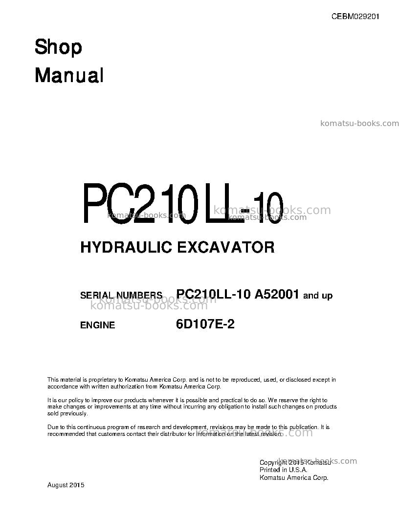 Komatsu pc210ll-10usa Repair & maintenance cover Komatsu pc210ll-10usa Repair & maintenance cover