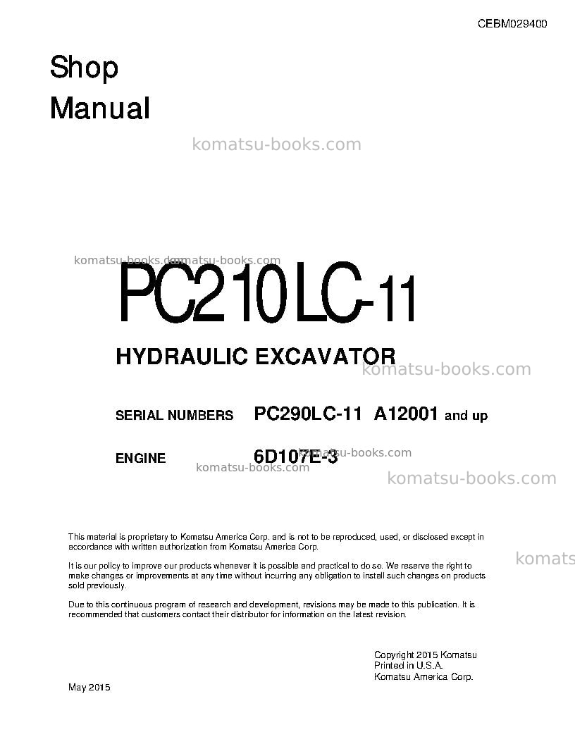 Komatsu pc210lc-11usa Repair & maintenance cover Komatsu pc210lc-11usa Repair & maintenance cover