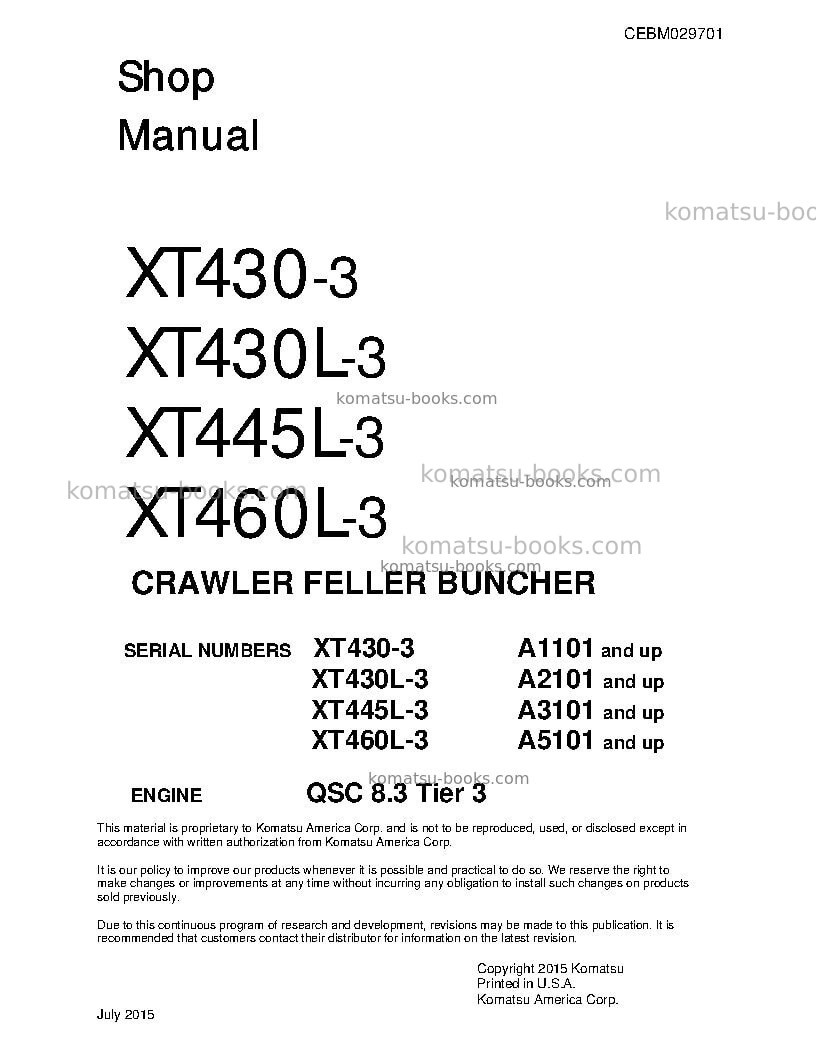 Komatsu xt445l-3usa Repair & maintenance cover Komatsu xt445l-3usa Repair & maintenance cover