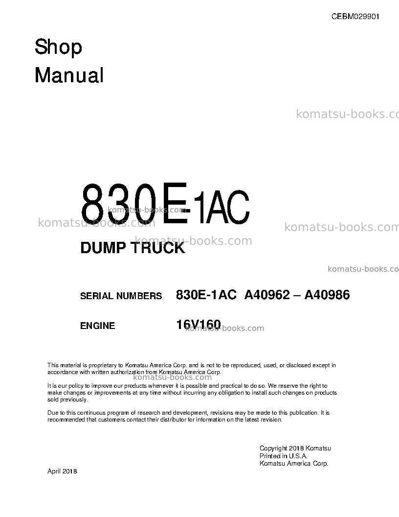 Komatsu 830e-1usa-ac Repair & maintenance cover