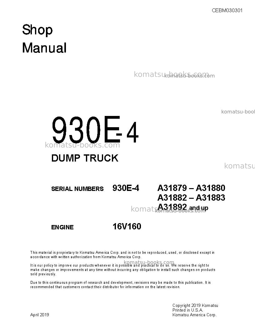 Komatsu 930e-4usa Repair & maintenance cover