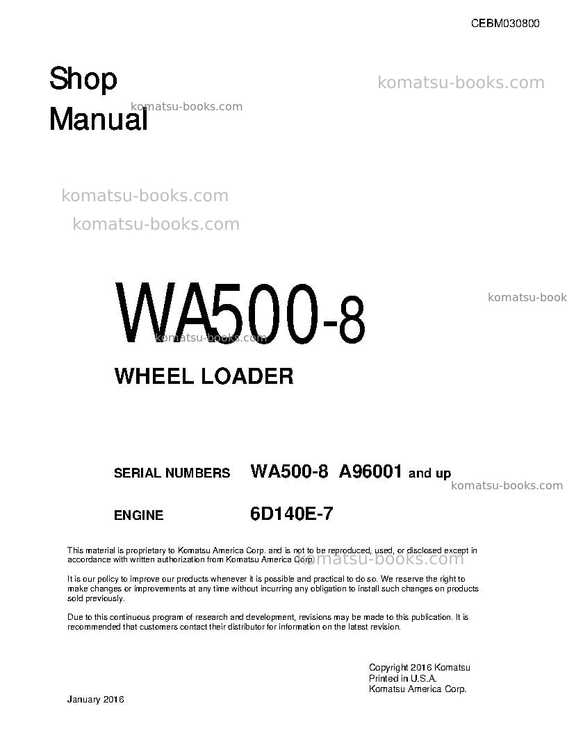Komatsu wa500-8usa Repair & maintenance cover
