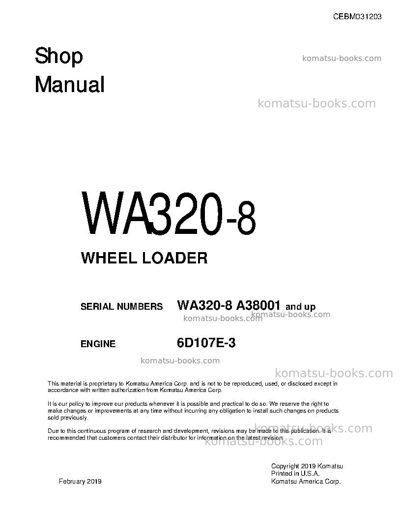 Komatsu wa320-8usa Repair & maintenance cover