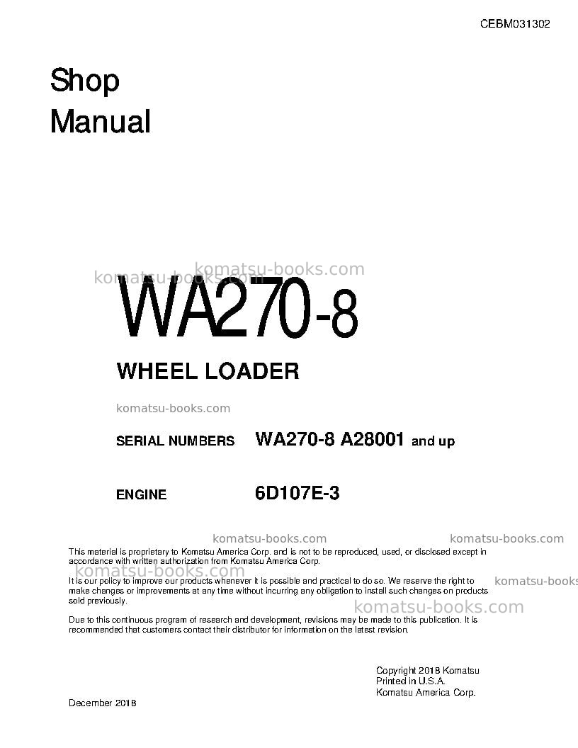 Komatsu wa270-8usa Repair & maintenance cover