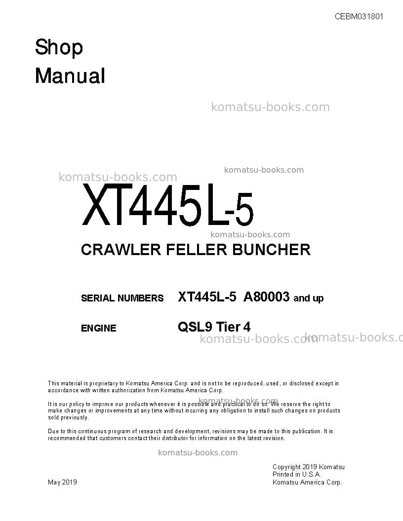 Komatsu xt445l-5usa Repair & maintenance cover