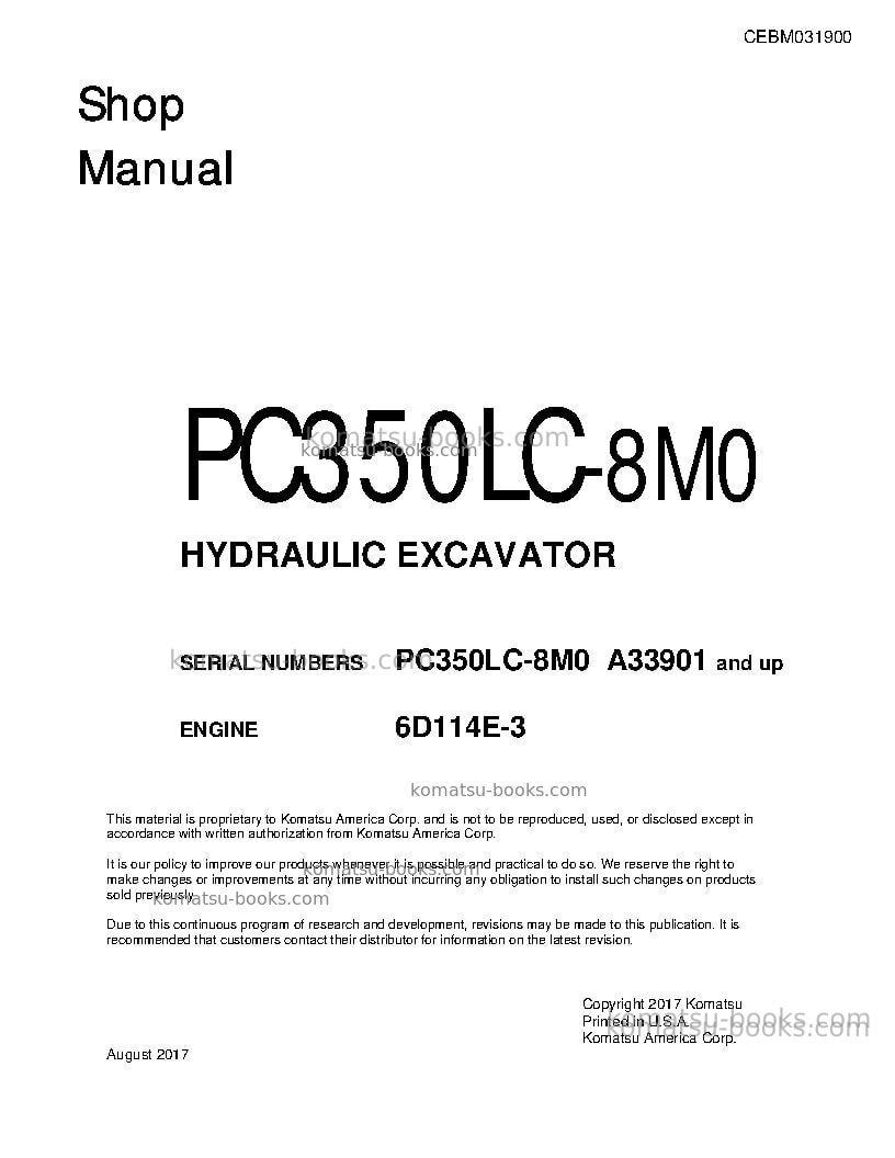 Komatsu pc350lc-8usa-m0 Repair & maintenance cover