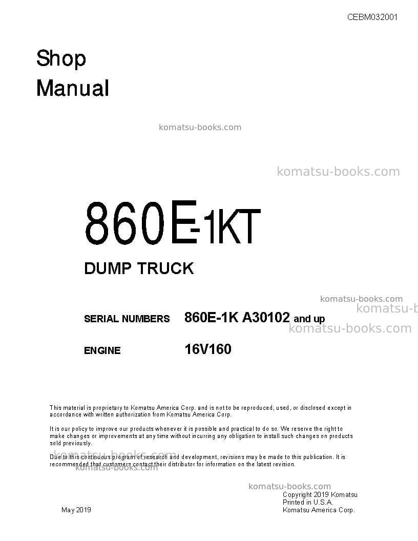 Komatsu 860e-1usa-kt Repair & maintenance cover