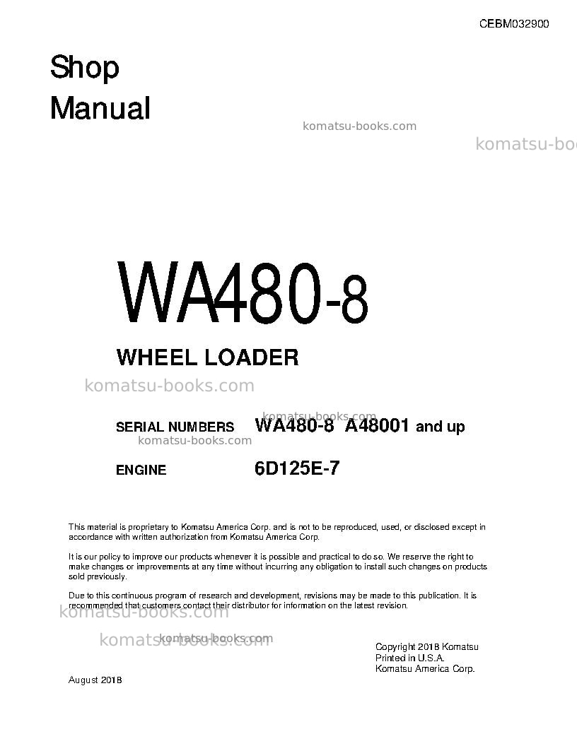 Komatsu wa480-8usa Repair & maintenance cover