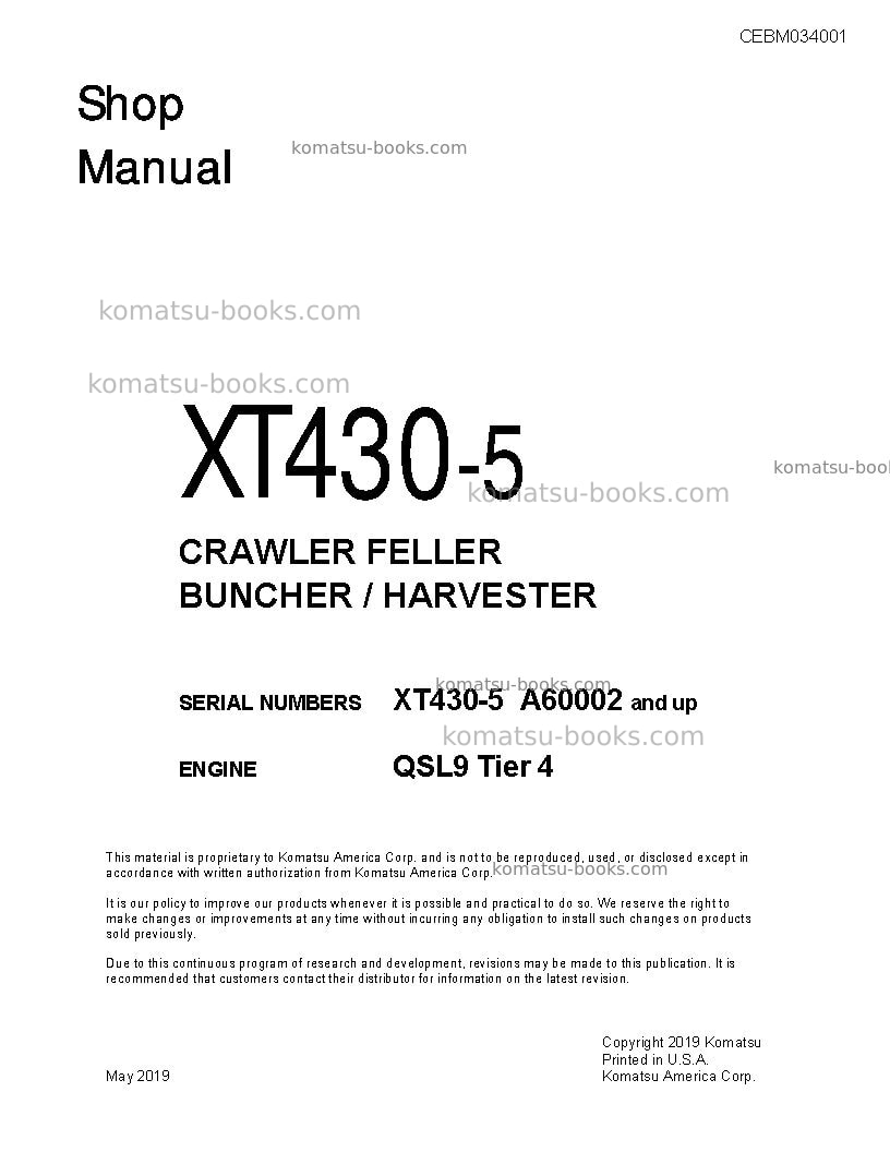 Komatsu xt430-5usa Repair & maintenance cover