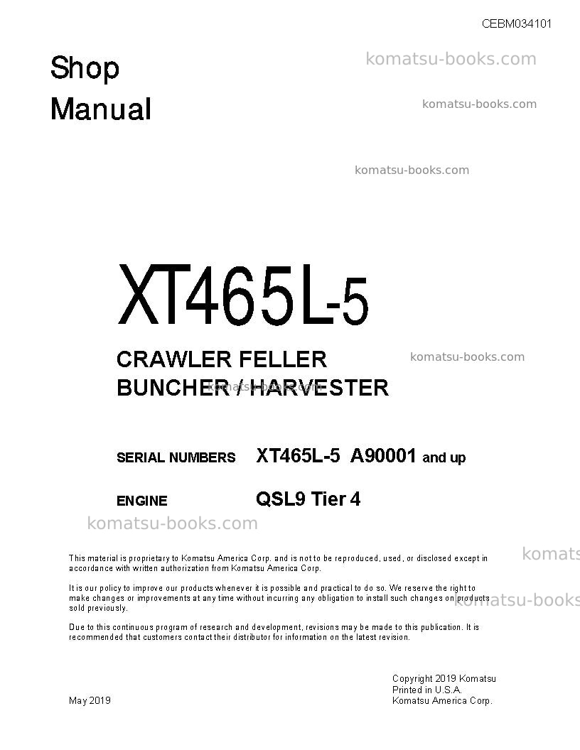 Komatsu xt465l-5usa Repair & maintenance cover