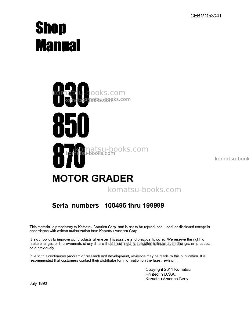Komatsu 830 Repair & maintenance cover Komatsu 830 Repair & maintenance cover