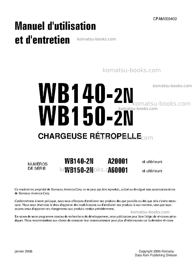 Komatsu wb140-2usa-n Manuel d'utilisation couverture Komatsu wb140-2usa-n Manuel d'utilisation couverture