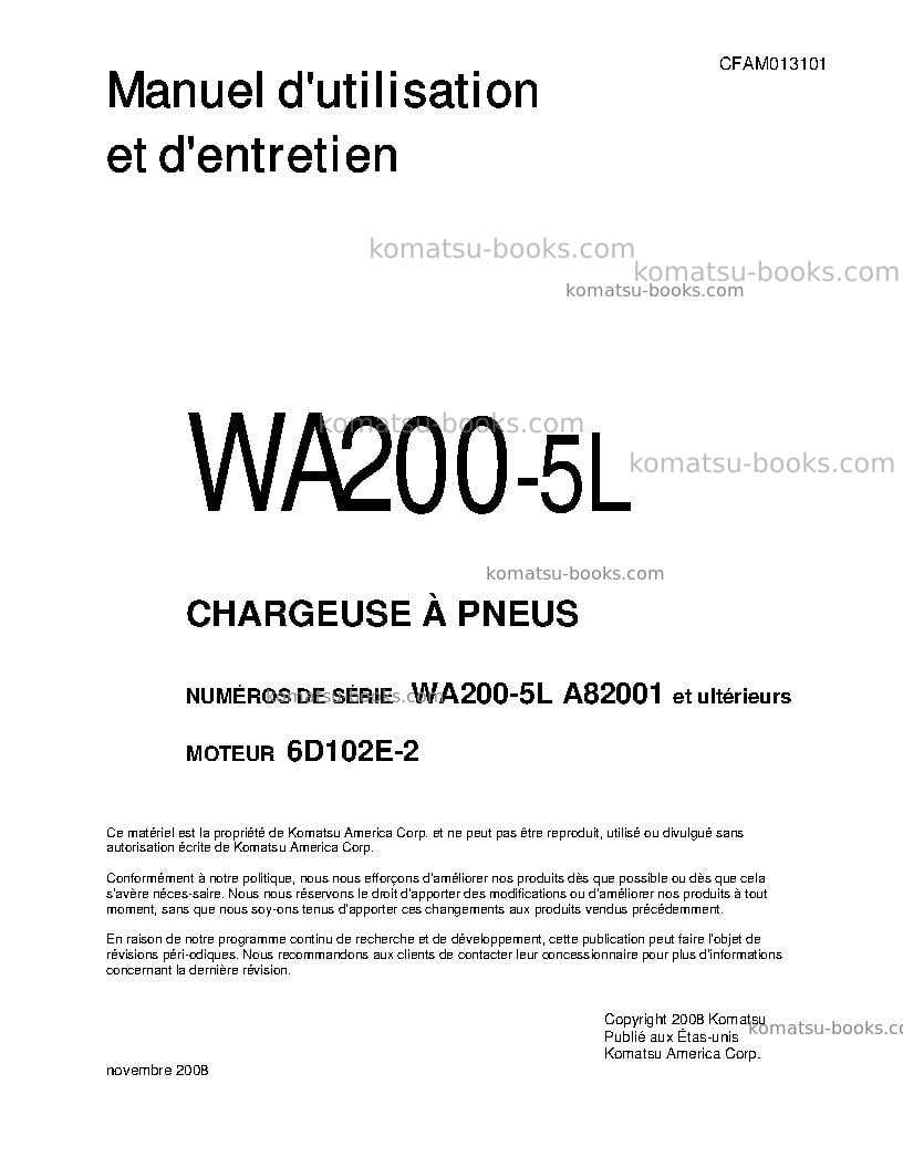 Komatsu wa200-5usa-l Manuel d'utilisation couverture