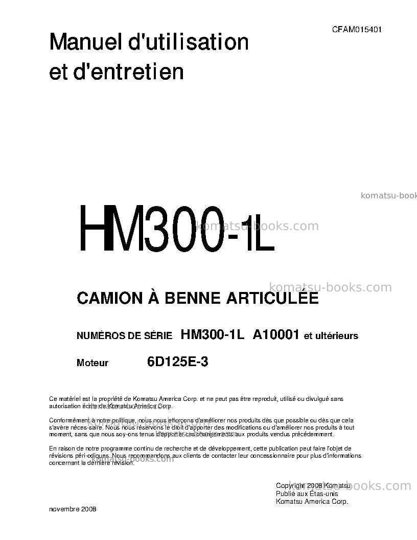 Komatsu hm300-1usa-l Manuel d'utilisation couverture Komatsu hm300-1usa-l Manuel d'utilisation couverture