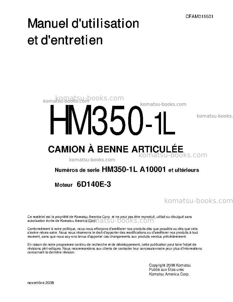Komatsu hm350-1usa-l Manuel d'utilisation couverture Komatsu hm350-1usa-l Manuel d'utilisation couverture