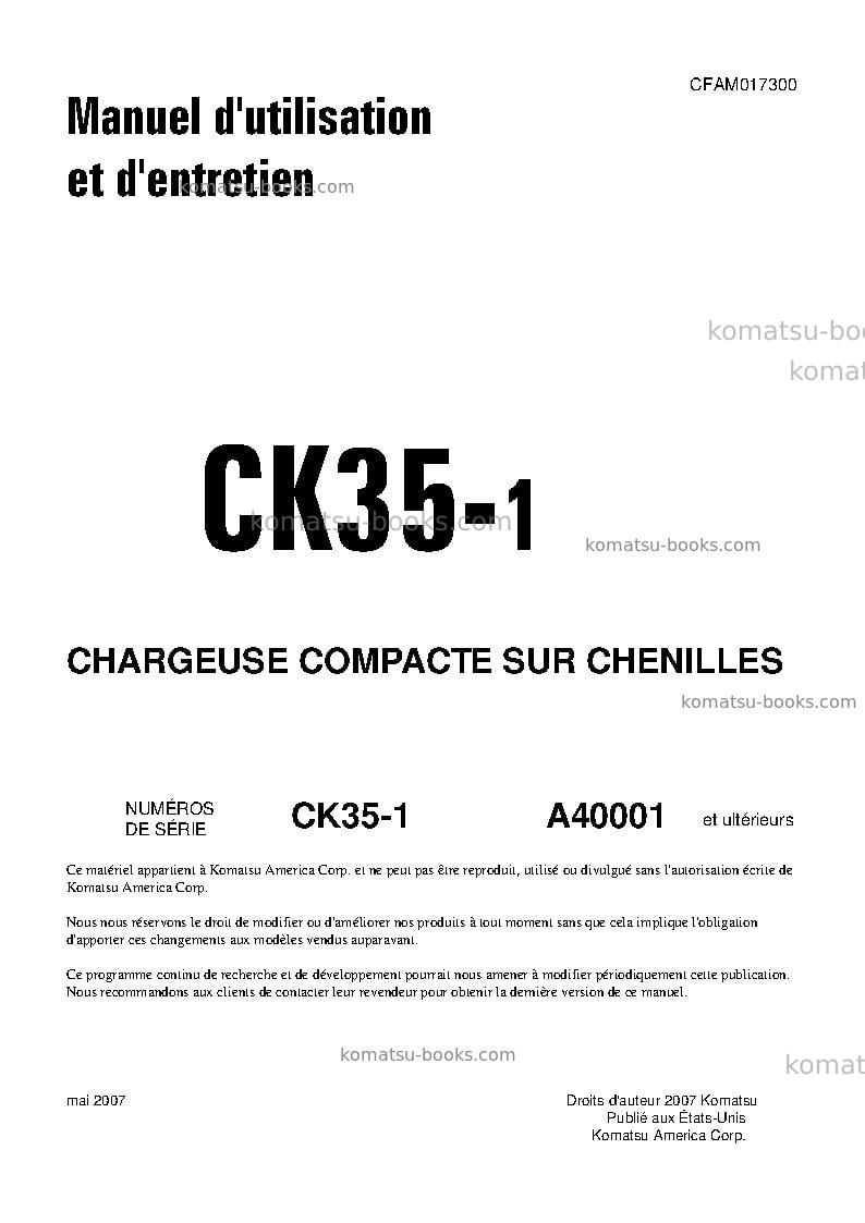 Komatsu ck35-1usa Manuel d'utilisation couverture Komatsu ck35-1usa Manuel d'utilisation couverture