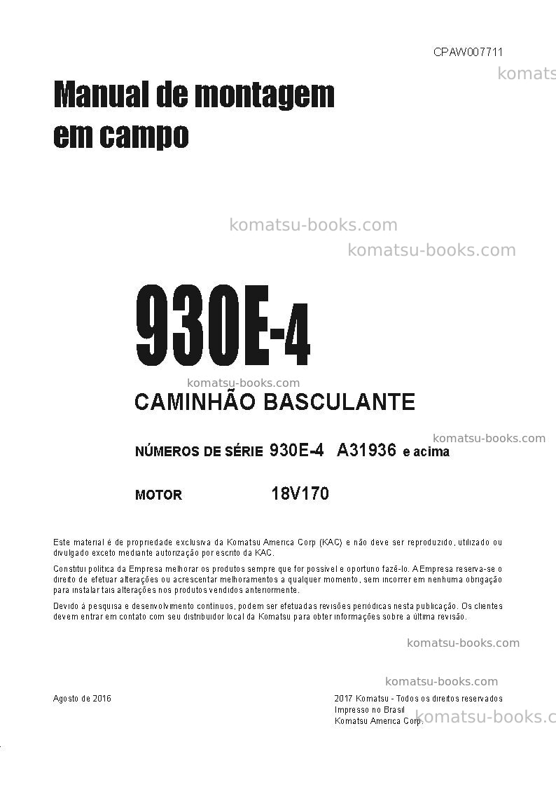 Komatsu 930e-4usa Manual de montagem em campo capa Komatsu 930e-4usa Manual de montagem em campo capa
