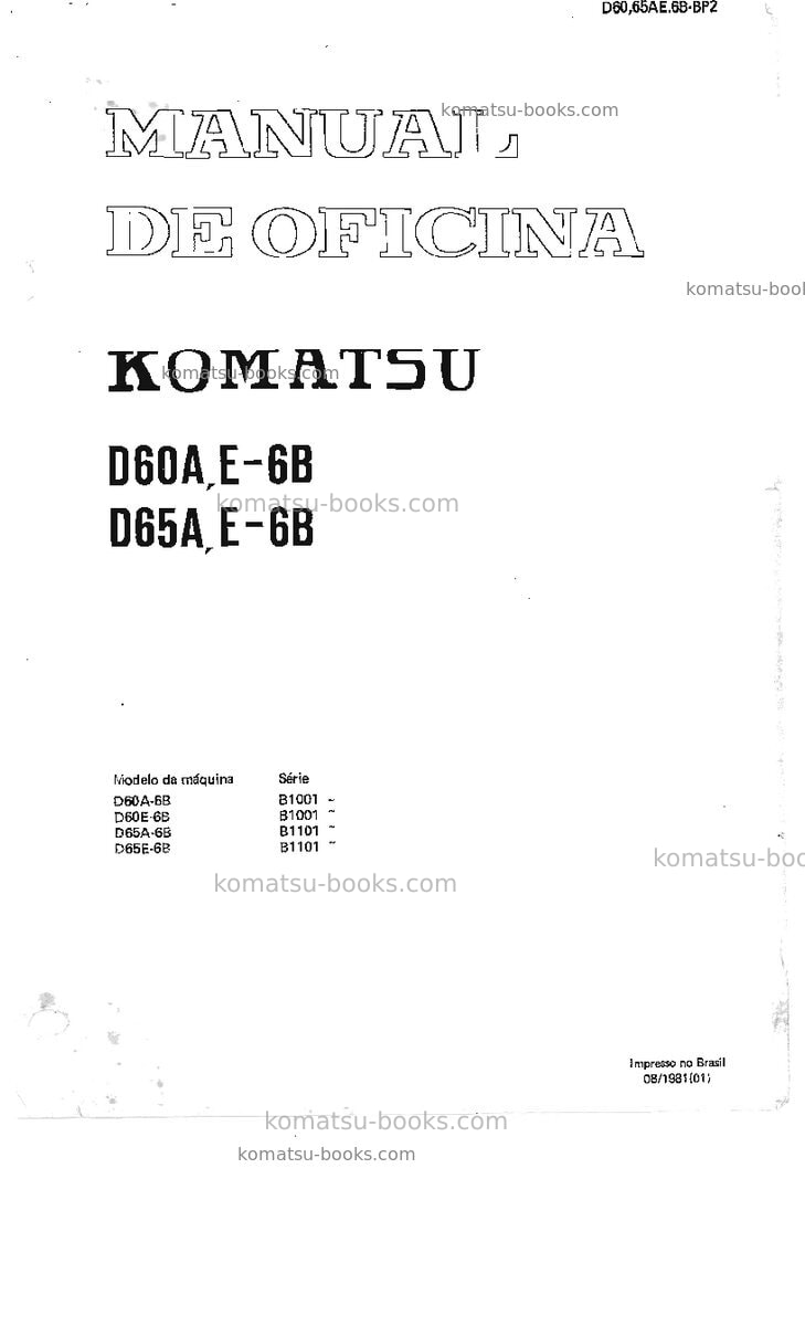 Komatsu d65a-6bra-b Reparo e manutenção capa Komatsu d65a-6bra-b Reparo e manutenção capa