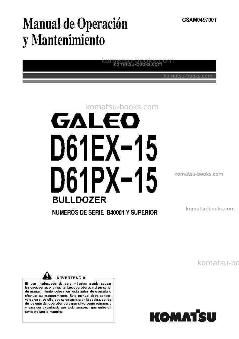 Komatsu d61ex-15bra Manual de operación cover