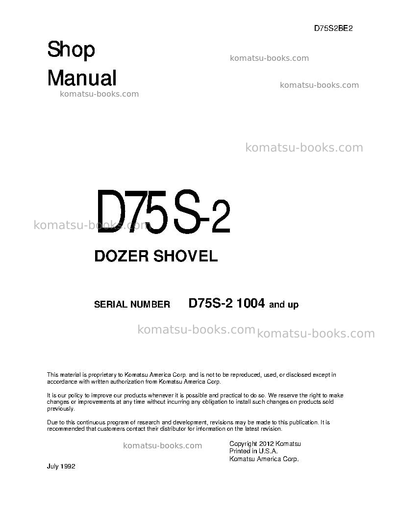 Komatsu d75s-2jpn Repair & maintenance cover
