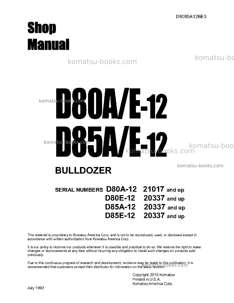 Komatsu d85a-12jpn Repair & maintenance cover Komatsu d85a-12jpn Repair & maintenance cover
