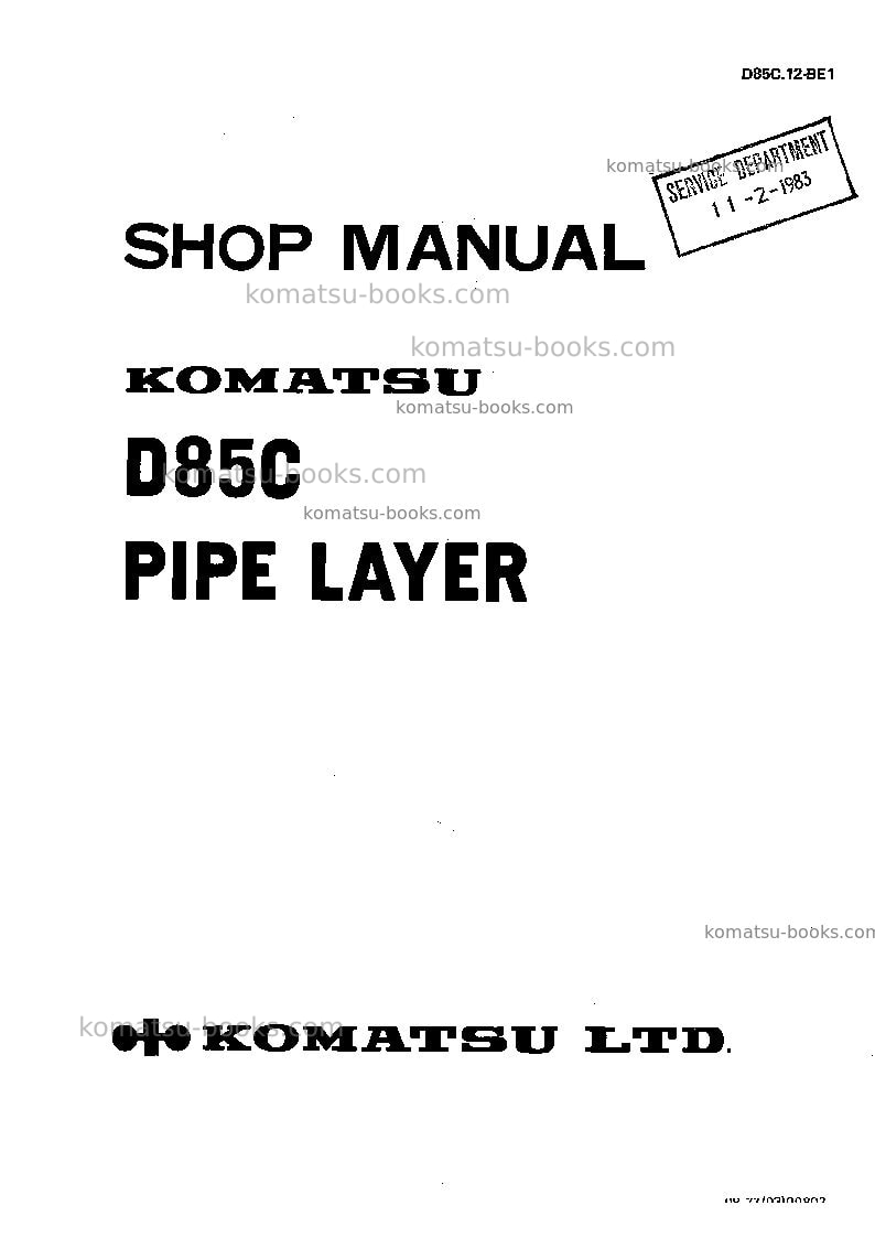 Komatsu d85c-12jpn Repair & maintenance cover Komatsu d85c-12jpn Repair & maintenance cover