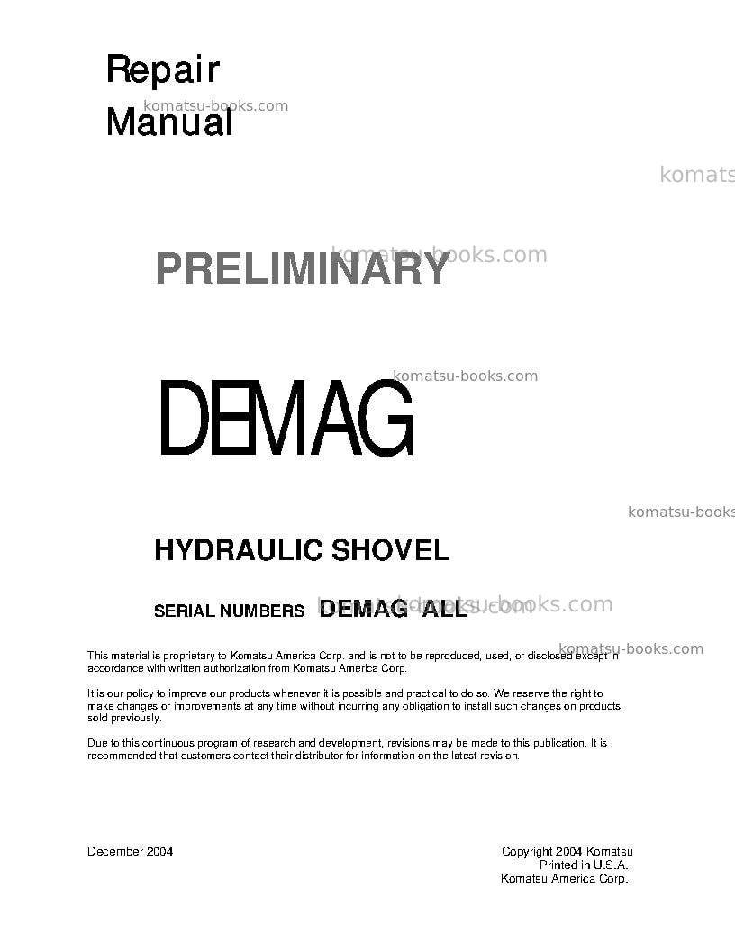 Komatsu hydraulic sdeu-ovels Repair & maintenance cover
