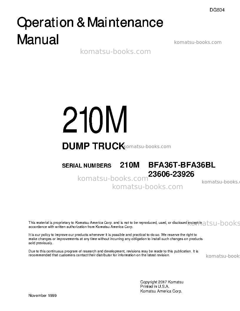 Komatsu 210musa Operation manual cover Komatsu 210musa Operation manual cover
