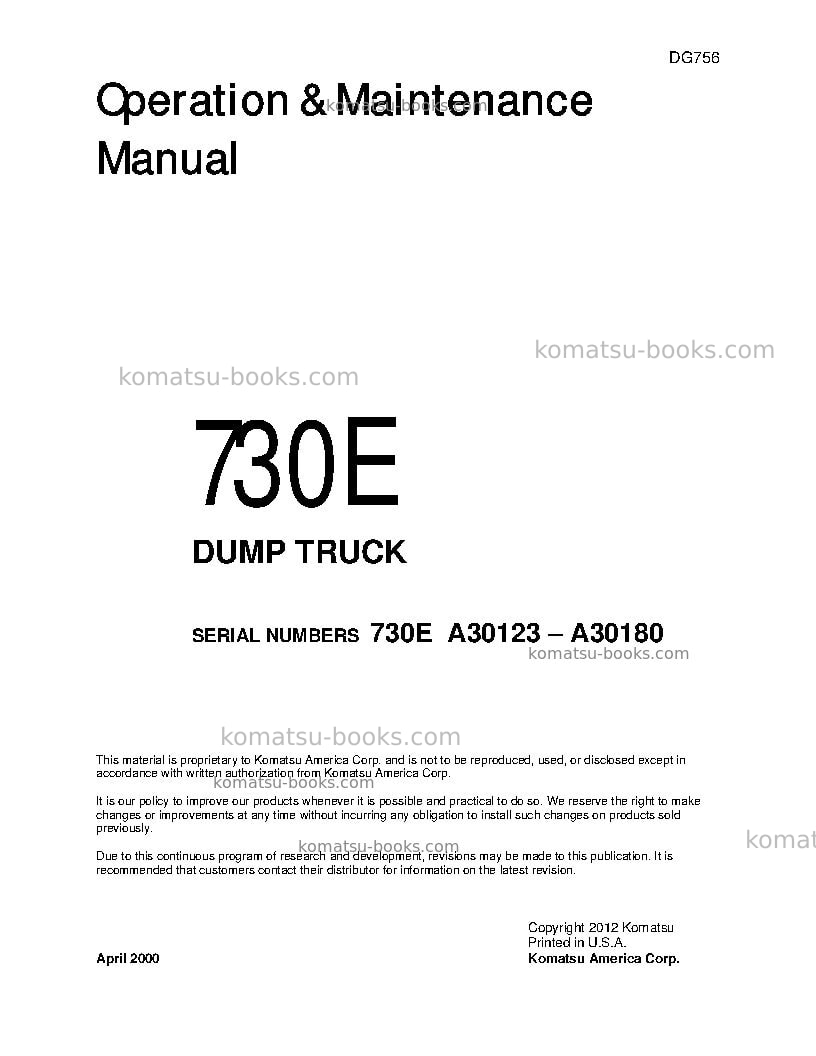 Komatsu 730eusa Operation manual cover