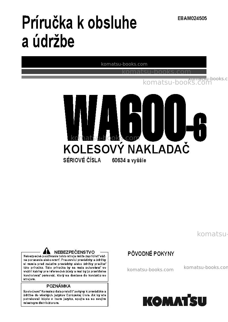 Komatsu wa600-6jpn Prevádzkový manuál obal Komatsu wa600-6jpn Prevádzkový manuál obal