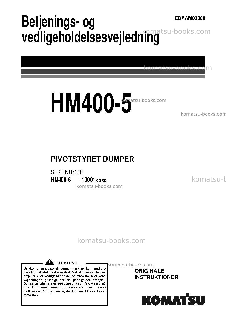Komatsu hm400-5jpn Operation manual cover Komatsu hm400-5jpn Operation manual cover