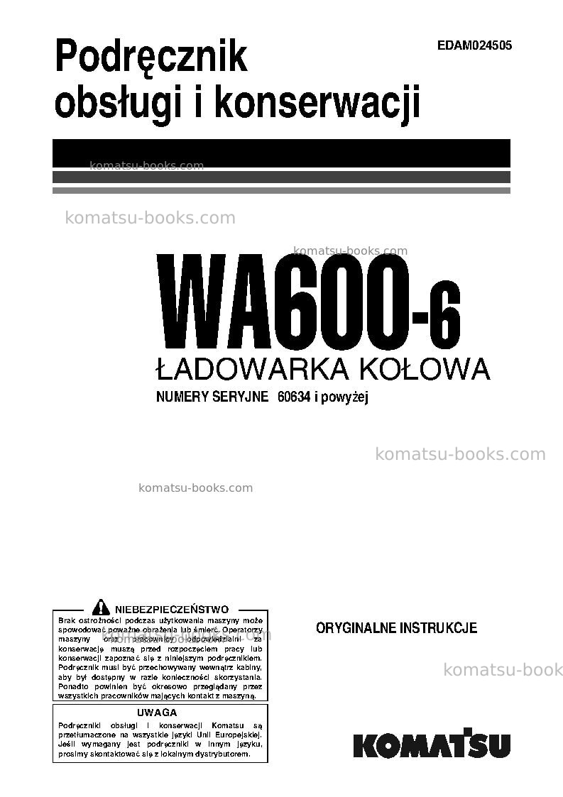 Komatsu wa600-6jpn Instrukcja obsługi okładka Komatsu wa600-6jpn Instrukcja obsługi okładka