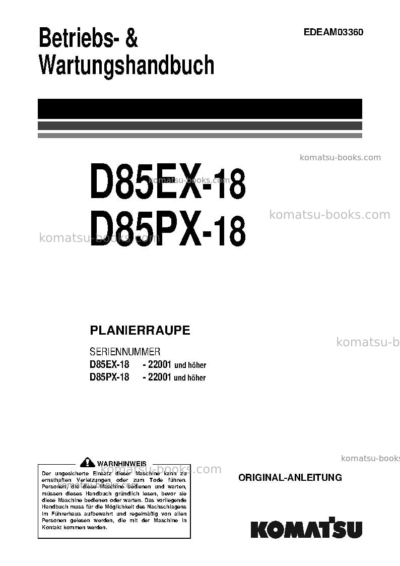 Komatsu d85ex-18jpn Betriebsanleitung Titelseite Komatsu d85ex-18jpn Betriebsanleitung Titelseite
