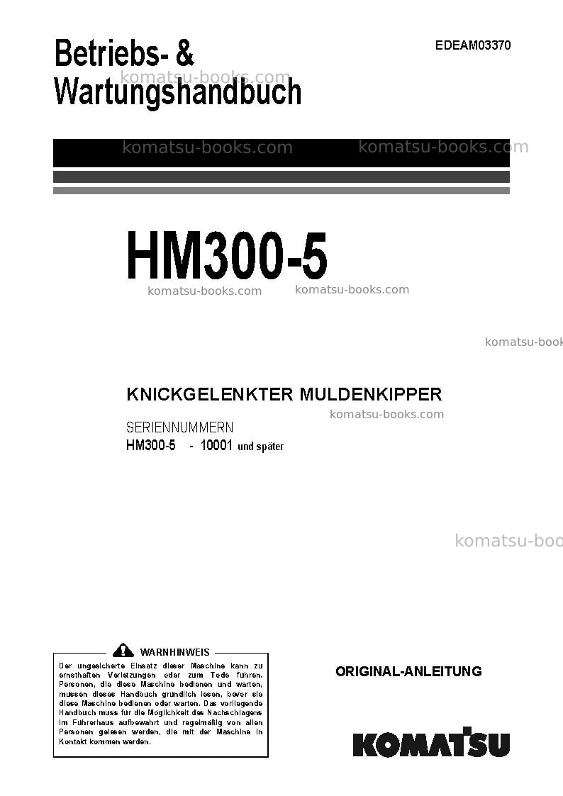 Komatsu hm300-5jpn Betriebsanleitung Titelseite Komatsu hm300-5jpn Betriebsanleitung Titelseite
