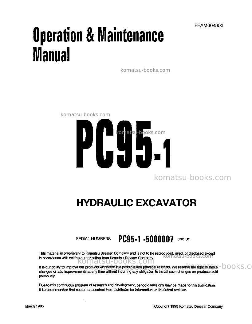 Komatsu pc95-1ita Operation manual cover