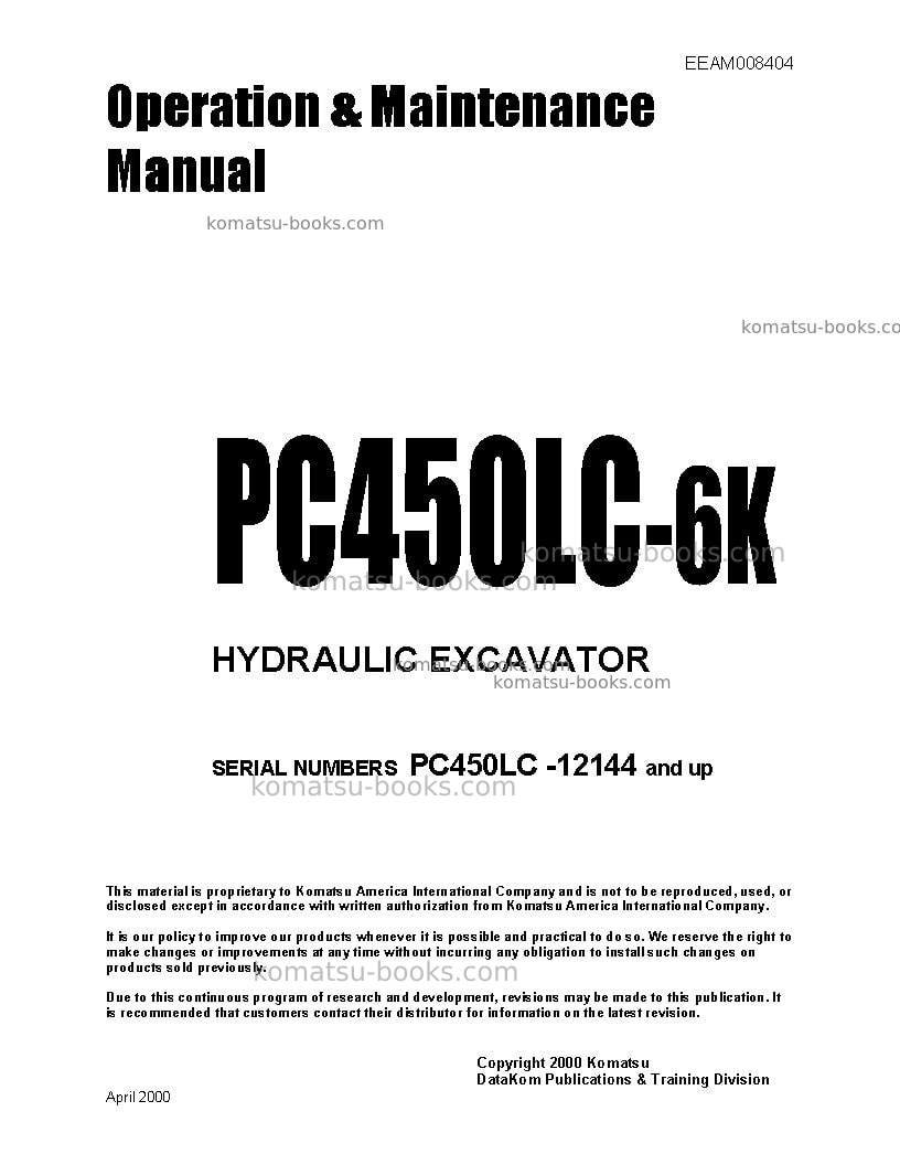 Komatsu pc450lc-6gbr-k Operation manual cover Komatsu pc450lc-6gbr-k Operation manual cover