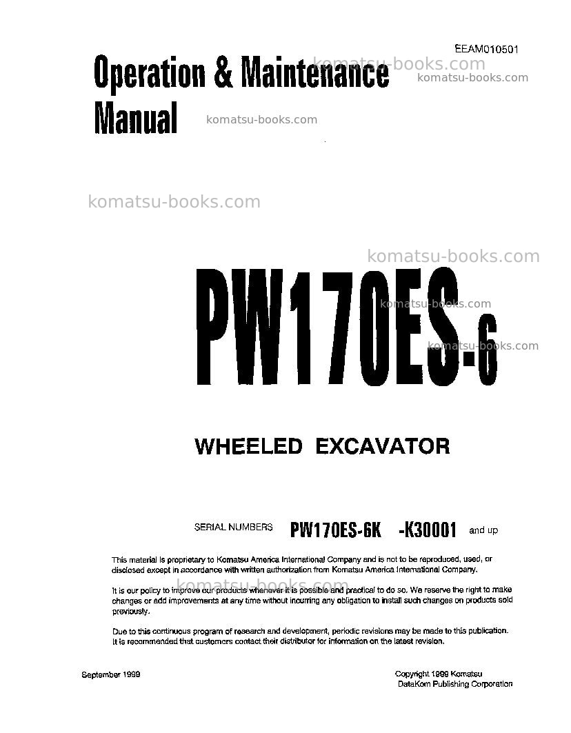 Komatsu pw170es-6gbr-k Operation manual cover