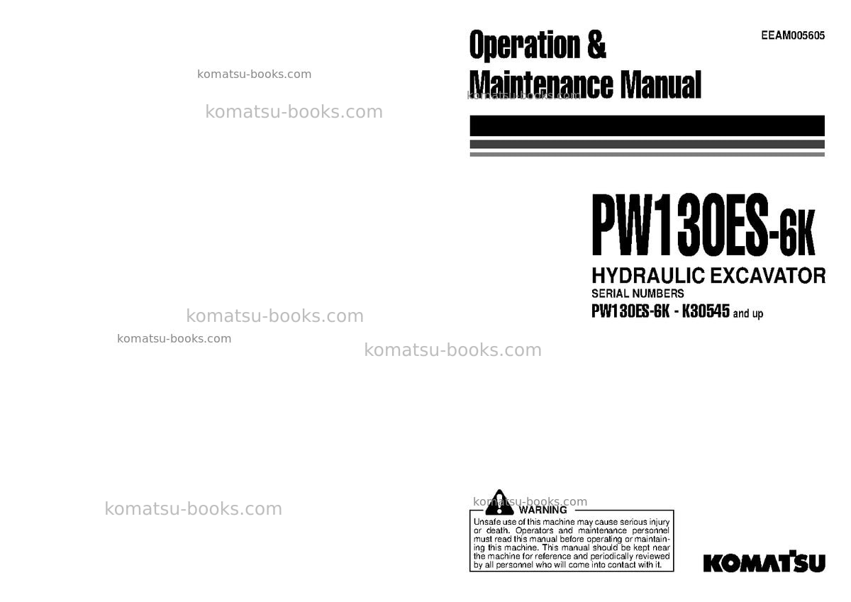 Komatsu pw130es-6gbr-k Operation manual cover