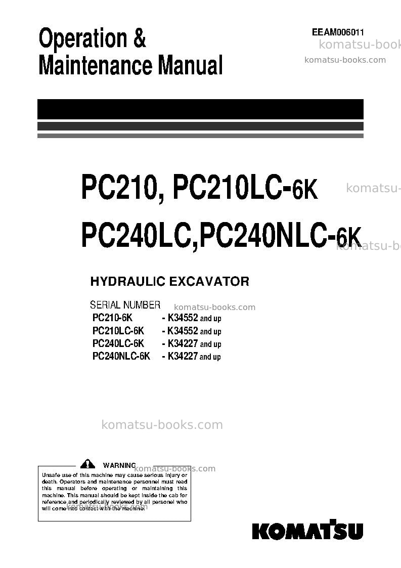 Komatsu pc210-6gbr-k Operation manual cover Komatsu pc210-6gbr-k Operation manual cover