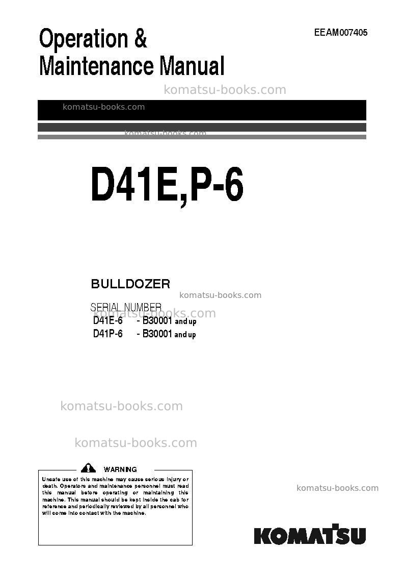 Komatsu d41p-6jpn Operation manual cover Komatsu d41p-6jpn Operation manual cover