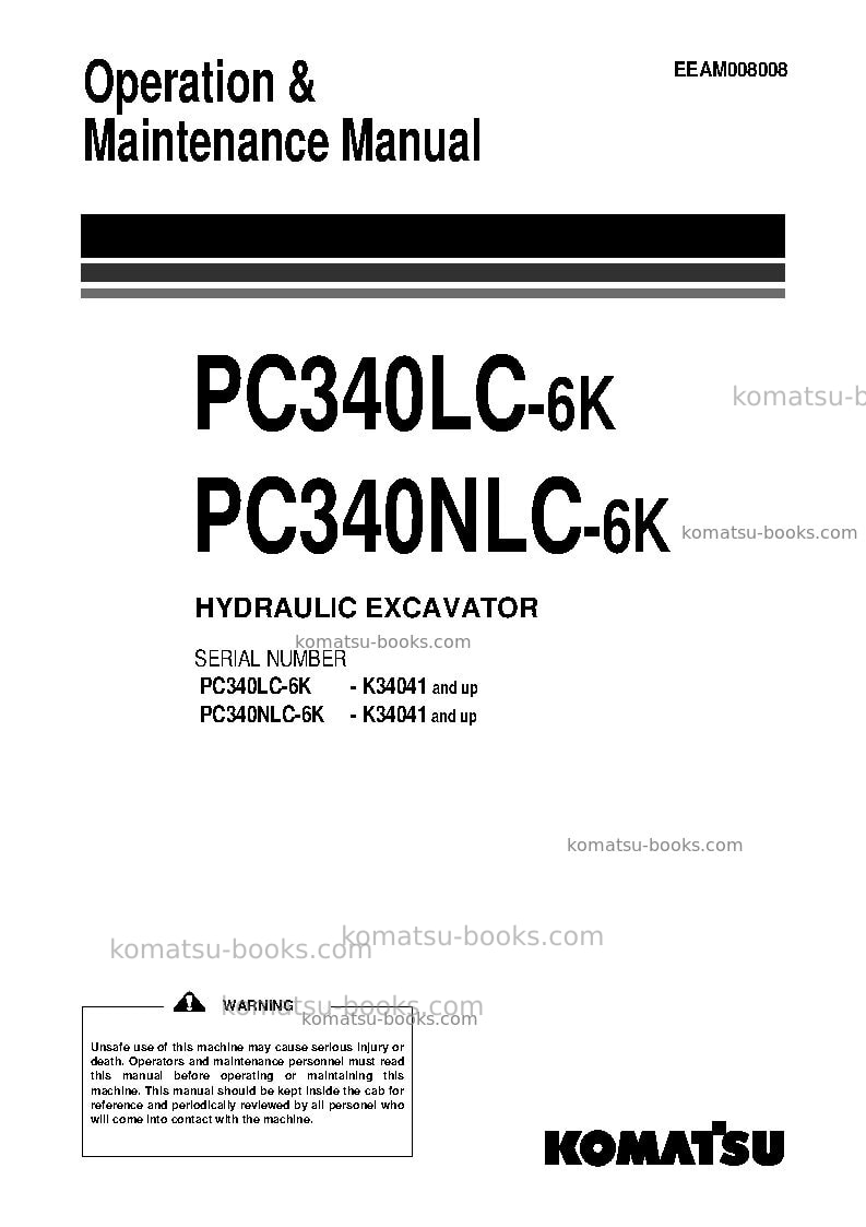 Komatsu pc340nlc-6gbr-k Operation manual cover Komatsu pc340nlc-6gbr-k Operation manual cover