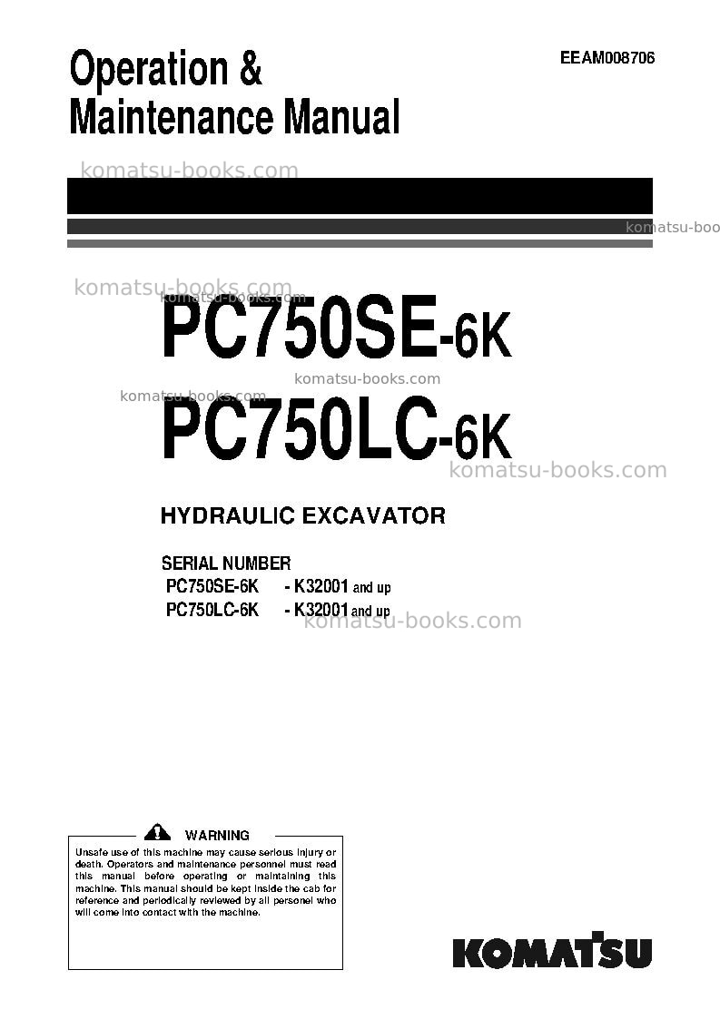 Komatsu pc750se-6gbr-k Operation manual cover
