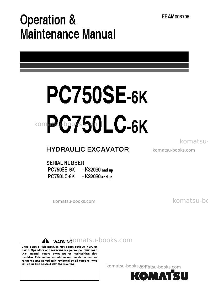 Komatsu pc750lc-6gbr-1 Operation manual cover Komatsu pc750lc-6gbr-1 Operation manual cover