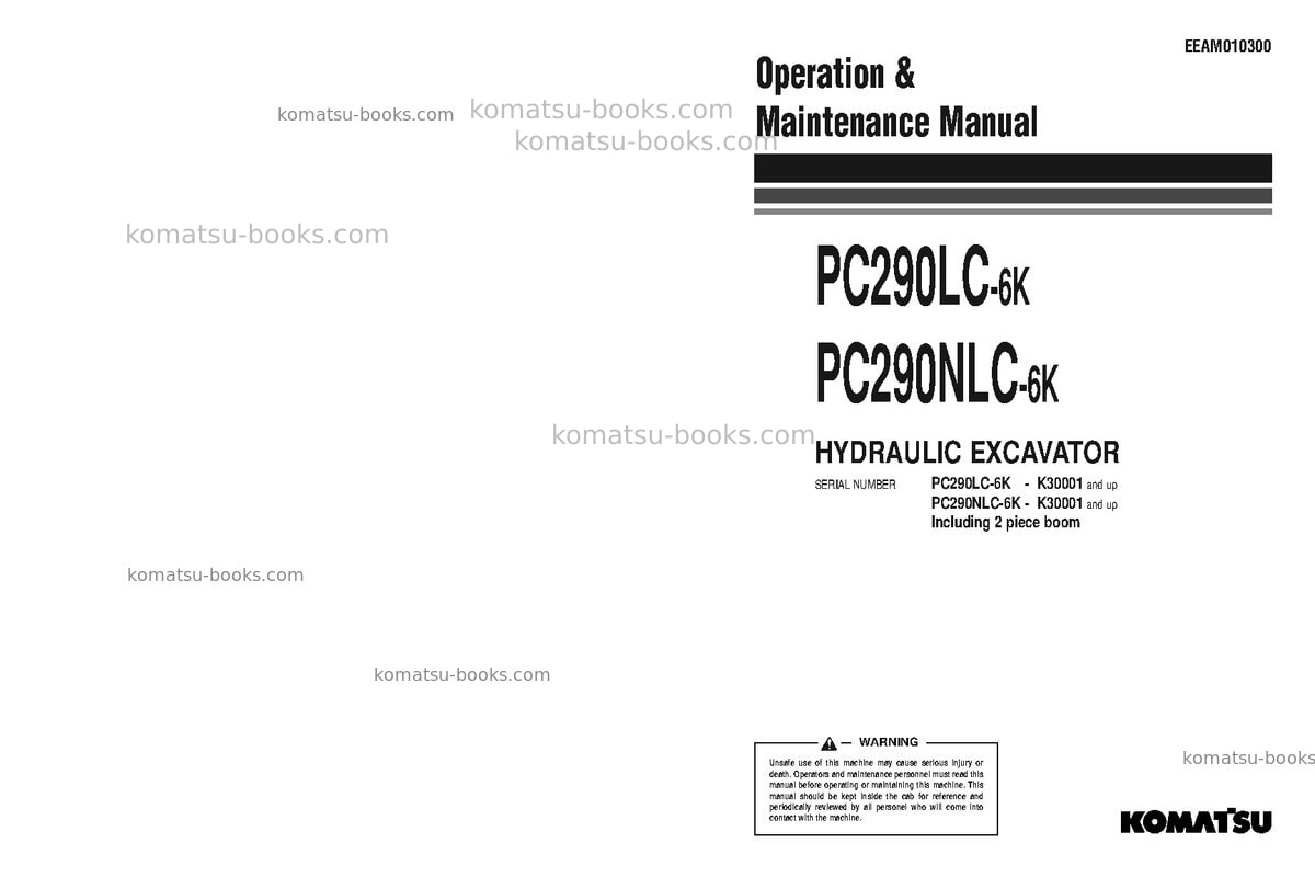 Komatsu pc290lc-6gbr-k Operation manual cover Komatsu pc290lc-6gbr-k Operation manual cover