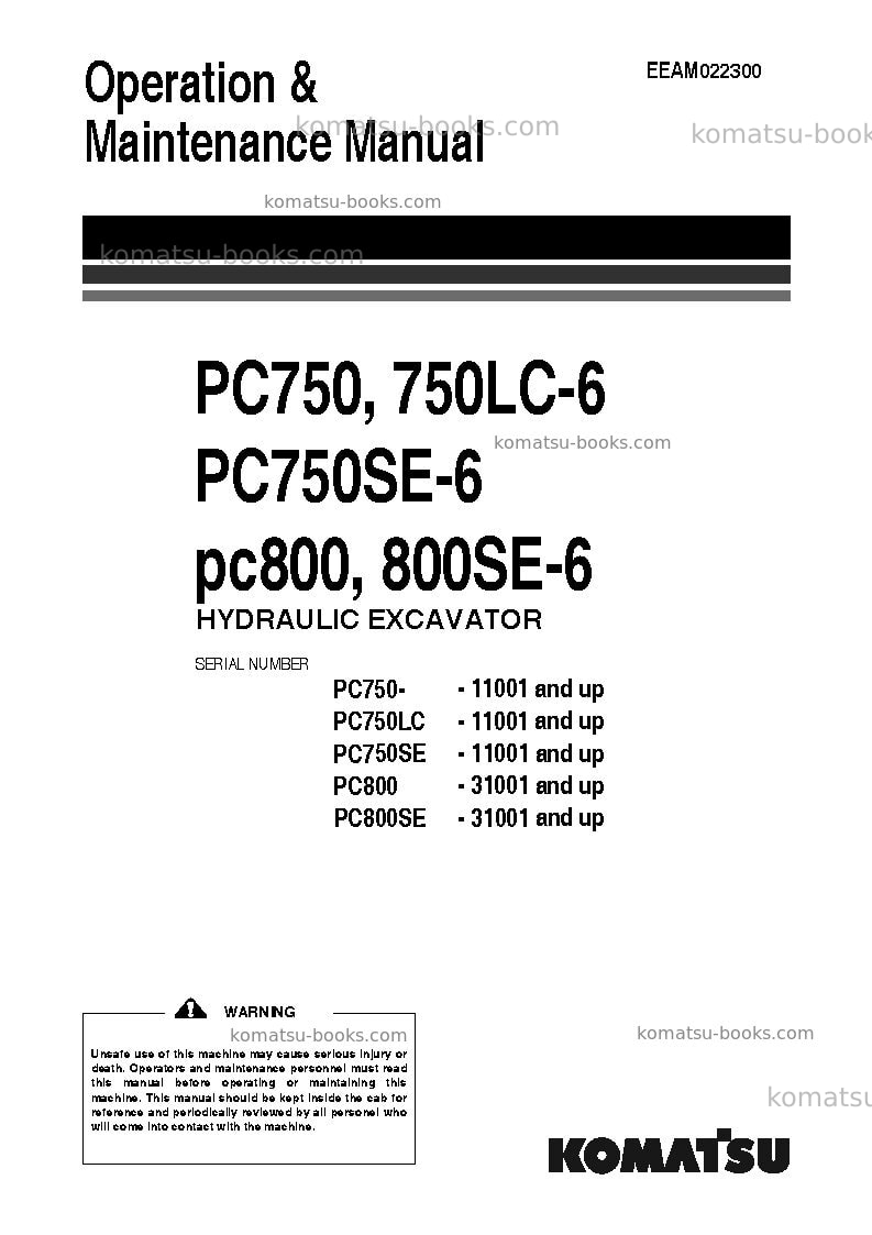 Komatsu pc800se-6jpn Operation manual cover Komatsu pc800se-6jpn Operation manual cover