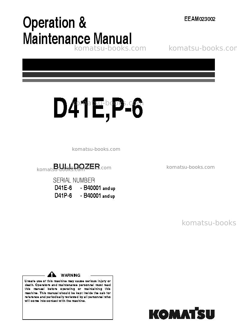 Komatsu d41e-6bra Operation manual cover Komatsu d41e-6bra Operation manual cover
